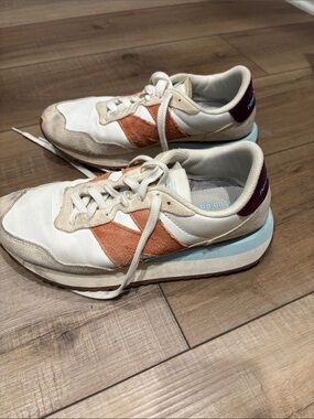 New Balance Women’s Retro Runner Sneakers - Cream with Orange Accent